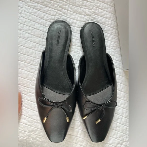 Nordstrom Black Leather Bow Mules - Picture 2 of 5